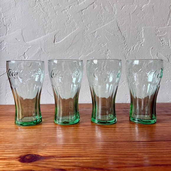 Set of 4 | Vintage Libbey Coca-Cola Glasses | Green Tint | Georgia Green - Picture 4 of 13
